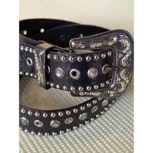 Vintage Cache Y2K  90s Leather Black Studded Belt Size Large USA Large Buckle